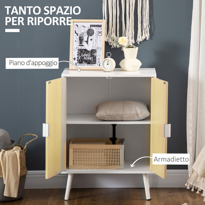 HOMCOM Credenza Moderna in Legno, Mobiletto Multiuso per Soggiorno, Camera  o Ingresso con 2 Antine e Mensola Regolabile, 60x40x80cm Regolabile