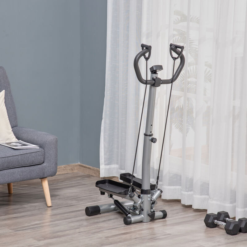 HOMCOM Step Fitness con Manubrio Altezza Regolabile Monitor LCD ed Elastici