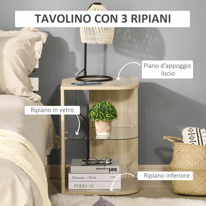 HOMCOM Tavolino da Salotto Moderno in Legno e Vetro, Tavolino da