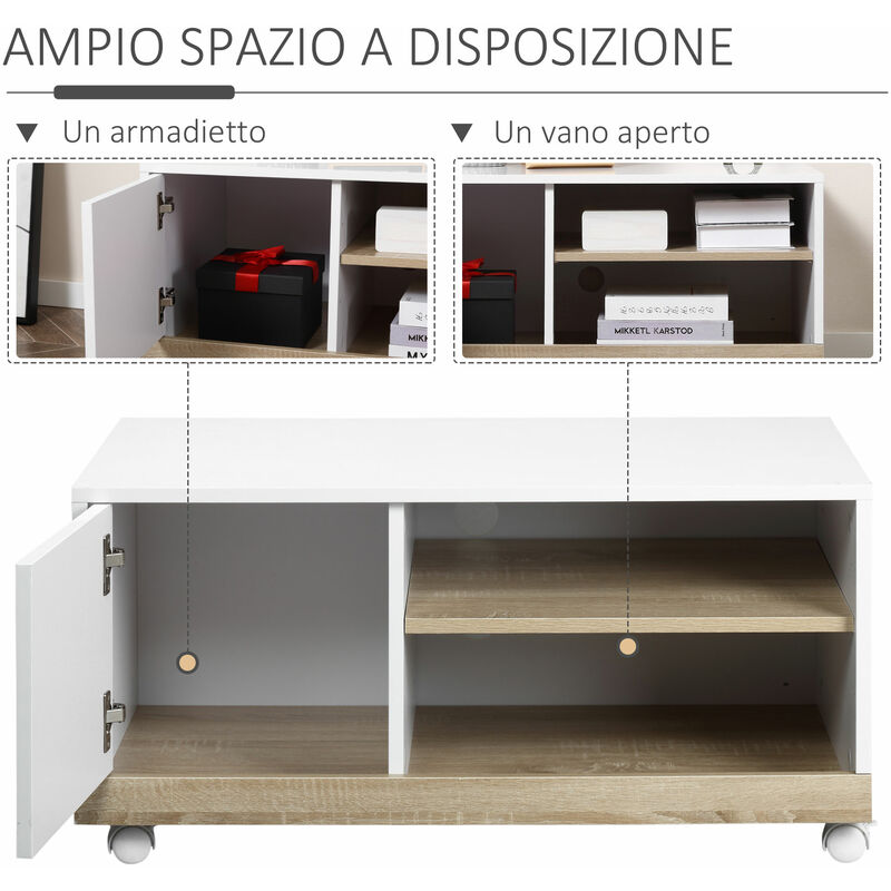 HOMCOM Carrello Porta TV con 1 Anta e Vani Aperti in Legno, Mobile