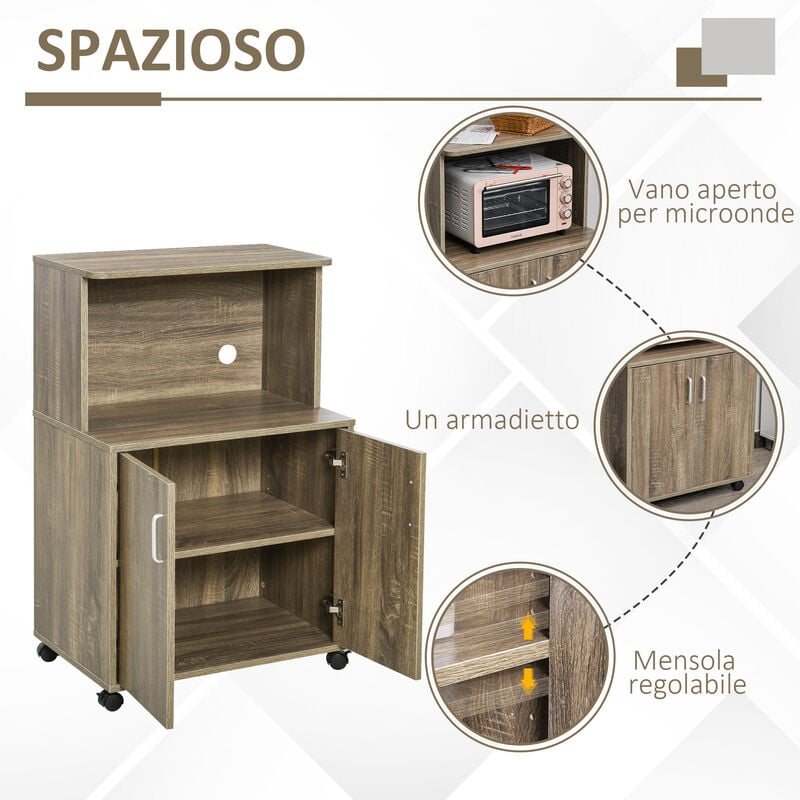 HOMCOM Mobile Cucina Multiuso con Armadietto 60.4x40.3x97cm Grigio