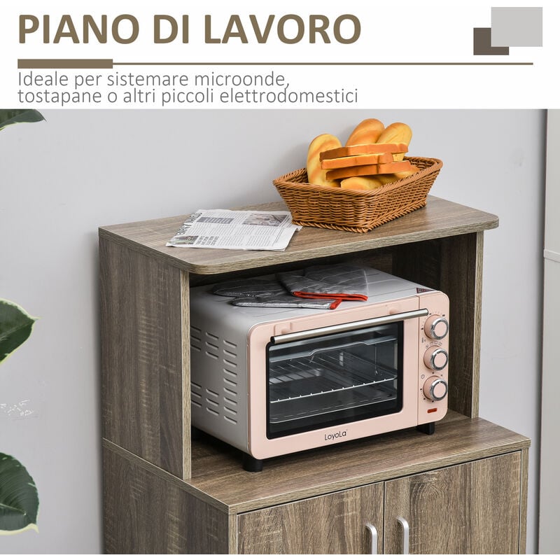 HOMCOM Mobile Cucina Multiuso con Armadietto 60.4x40.3x97cm Grigio