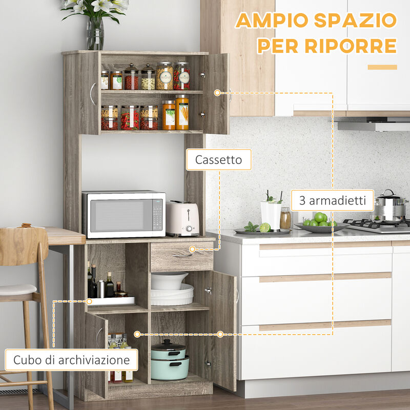 HOMCOM Credenza Moderna per Cucina con 2 Cassetti e Armadietto, Mobile  Dispensa per Microonde e Macchina per Caffè, Grigio : : Casa e  cucina