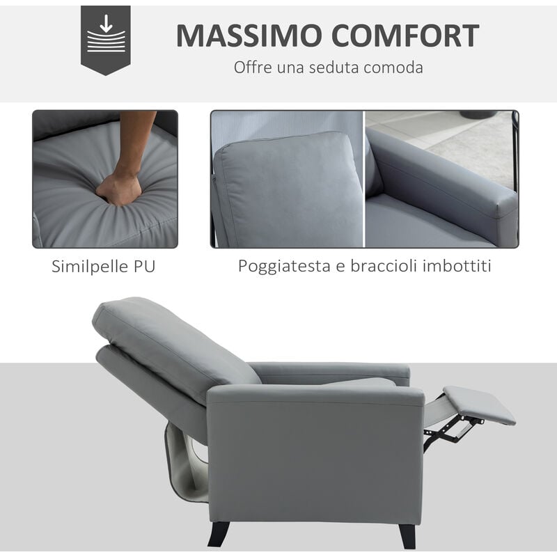 HOMCOM Poltrona Relax Reclinabile Manualmente 70.5x86x99cm