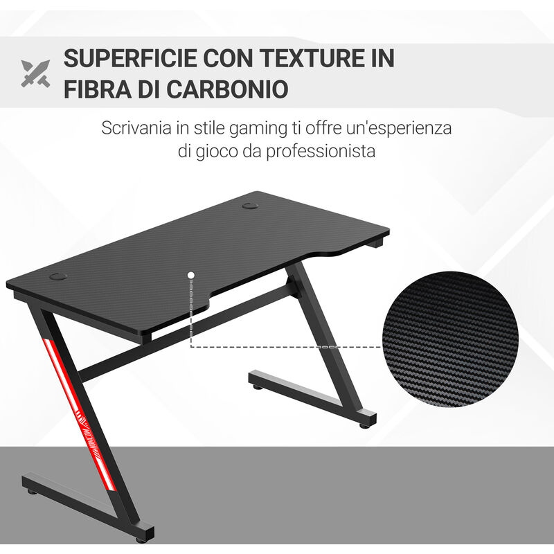 HOMCOM Scrivania Gaming Moderna per Camera o Ufficio con 2 Fori Passacavi,  120x60x73cm - Nero