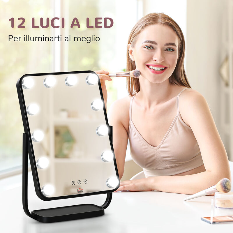 Specchio per trucco con 12 luci led luminosità regolabile bianco