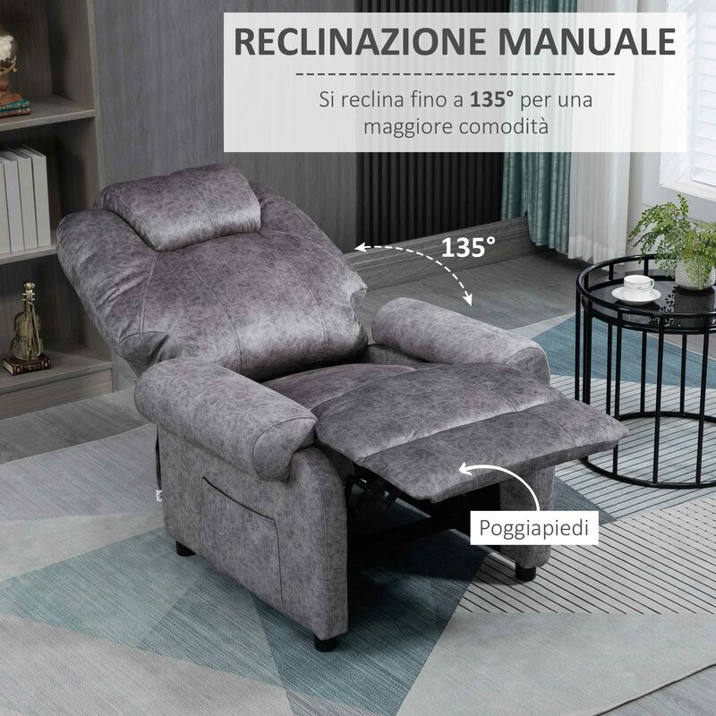 HomCom Poltrona Relax Offerte poltrone sofa Reclinabile con Poggiapiedi e  Sgabello in Ecopelle Grigio