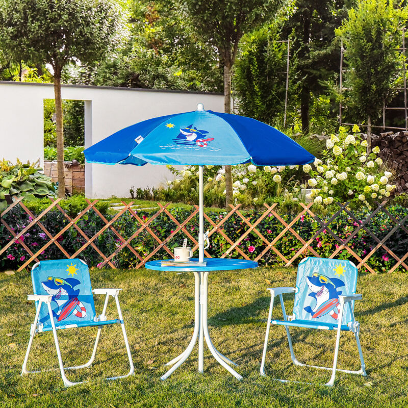 Outsunny Set Tavolo da Giardino con 2 Sedie Pieghevoli e Ombrellone per  Bambini in Metallo e Poliestere, Rosso