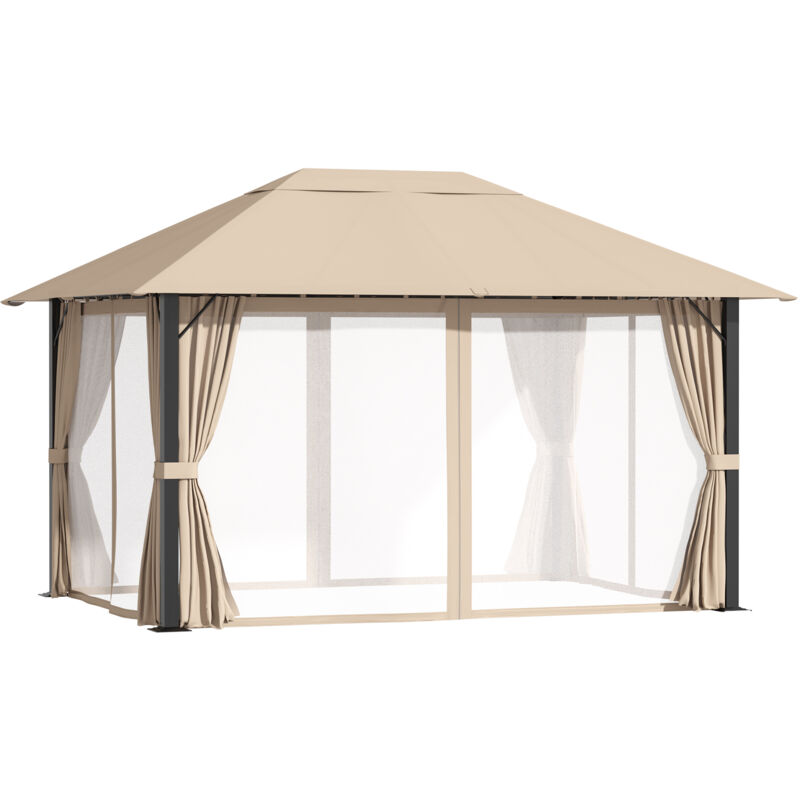 Outsunny Gazebo Esterno Richiudibile e Pieghevole con Zanzariere  Impermeabile in Polietilene, Beige, 3x6m