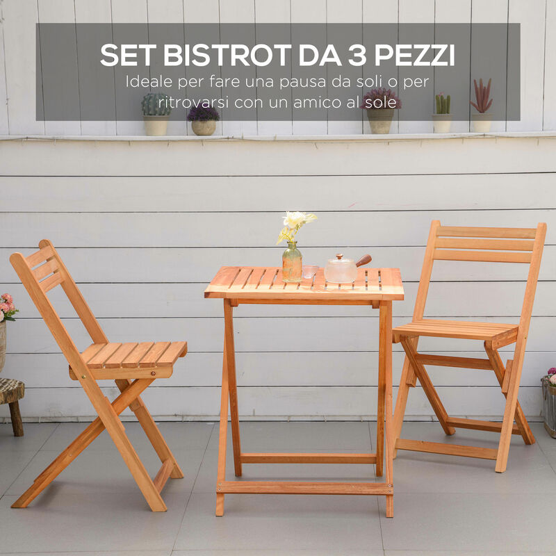 SET TAVOLO CON 2 SEDIE PIEGHEVOLI BISTROT WOODY DA ESTERNO GIARDINO 29964