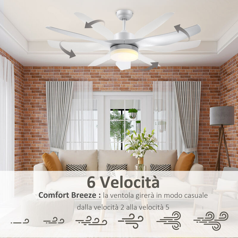 HOMCOM Ventilatore da Soffitto 3 Lame con Luce LED e Telecomando