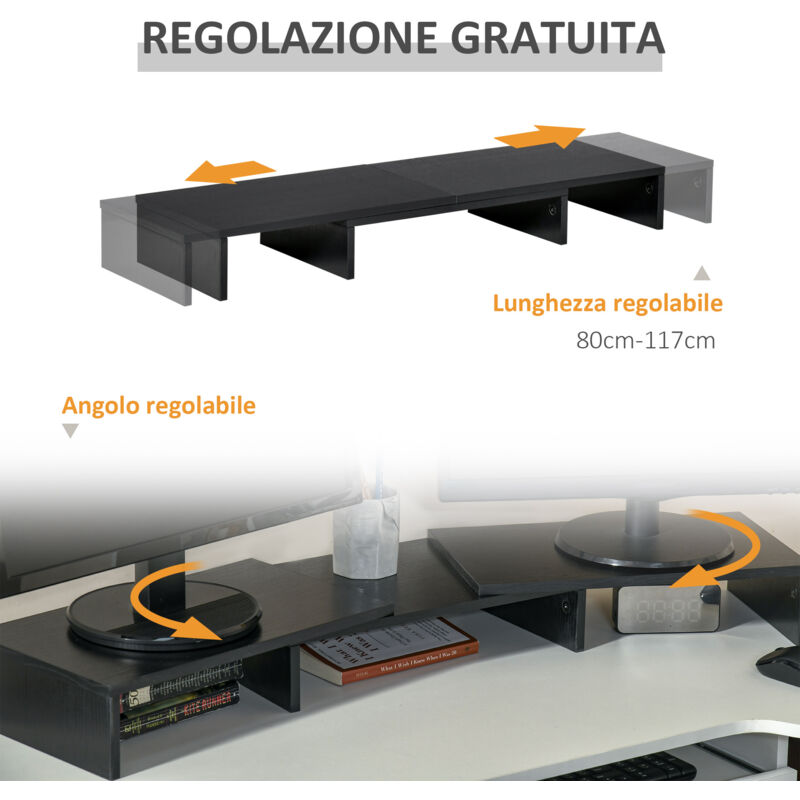 Supporto Doppio Monitor Per Scrivania - Organizzatore Con 3 Ripiani Regolabili, Legno Sonoma - Foto 6