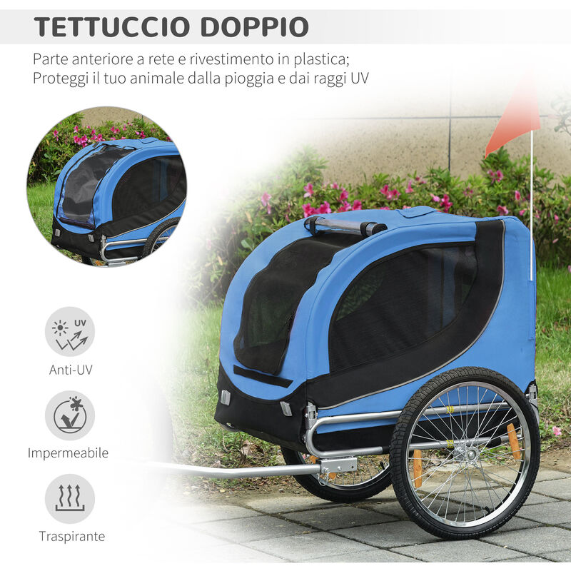 PawHut Rimorchio Bici per Cani sotto i 30kg con Porta Anteriore e  Posteriore, Finestre a Rete e Tetto Apribile, 150x82x98-108cm -  PagineGialle Shop