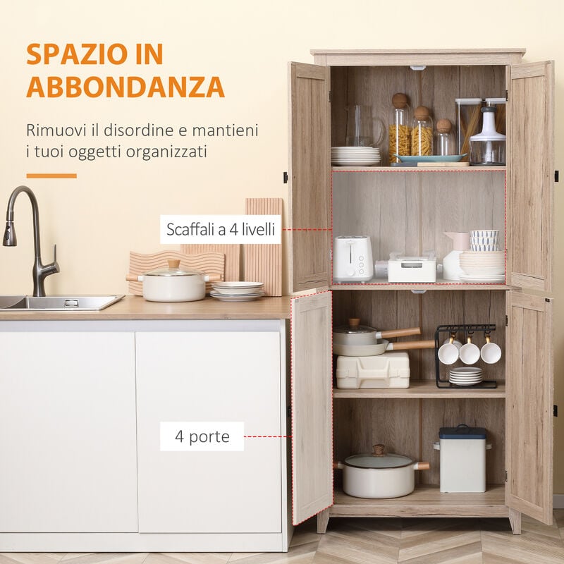 Homcom Mobile da Cucina 4 Ripiani in Legno Credenza Salvaspazio