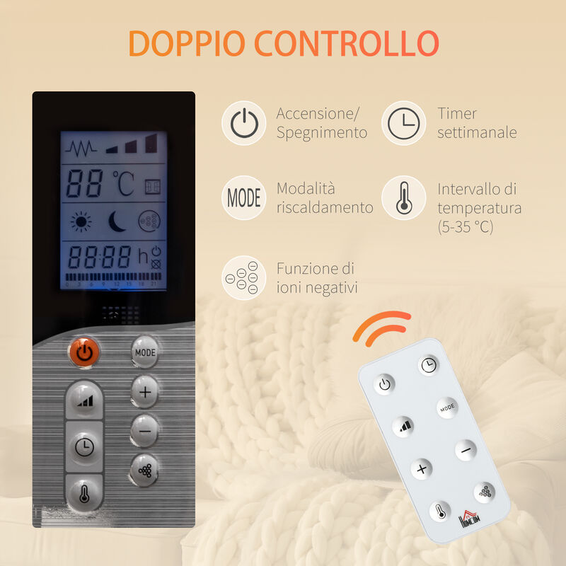 HOMCOM Stufetta Elettrica 1000/2000W con Timer Impostazioni di Calore