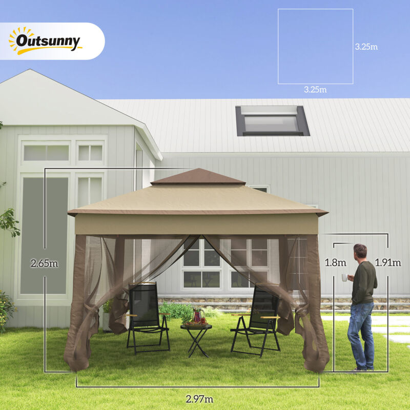 Il numero 1 del risparmio-GAZEBO DA GIARDINO IN METALLO CON ZANZARIERATETTO  2 LIVELLI IN POLIESTERE BEIGE