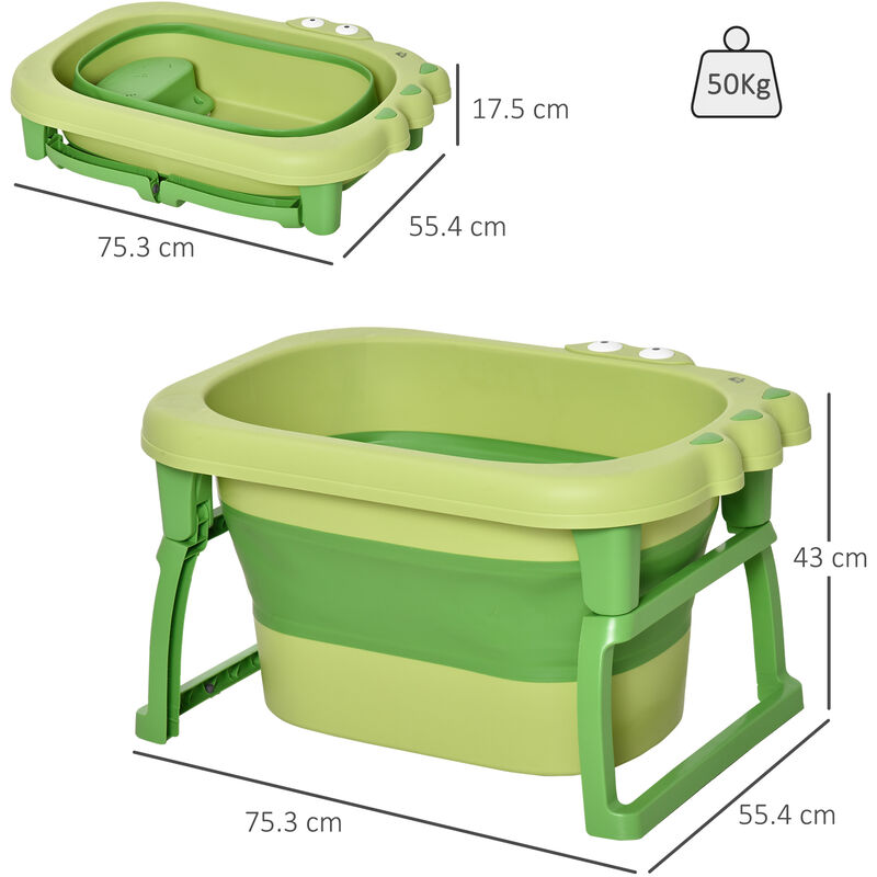 HOMCOM Vaschetta Bagnetto per Neonati e Bambini da 0-6 Anni Pieghevole Verde