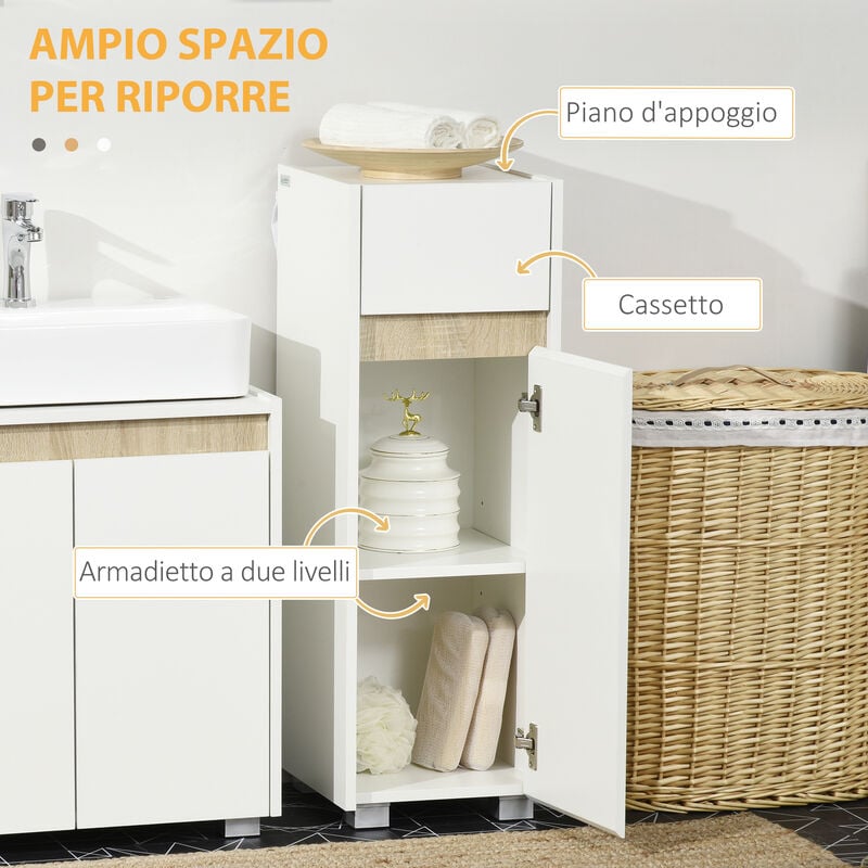 kleankin Mobile Bagno in Legno con Cassetto e Armadietto con Ripiano  Regolabile