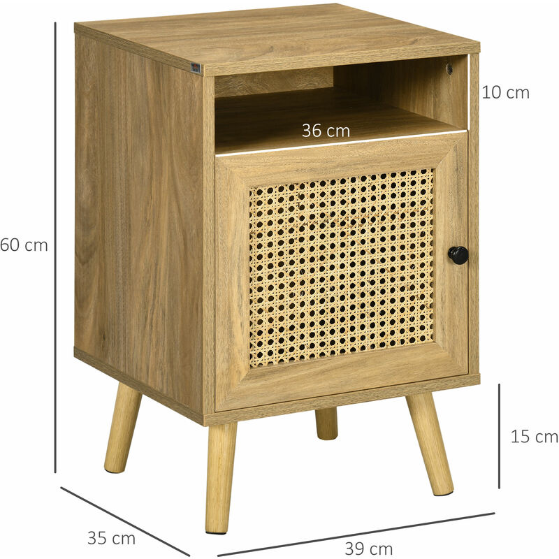 HOMCOM Comodini stile Boho in Rattan Truciolato e MDF per Camera e Soggiorno