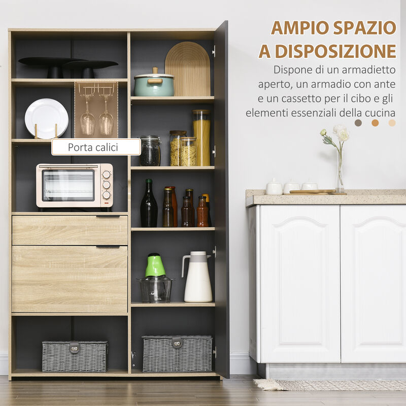 HOMCOM Mobiletto per Microonde con Armadietti e Cassetto in Legno  90x40x120cm