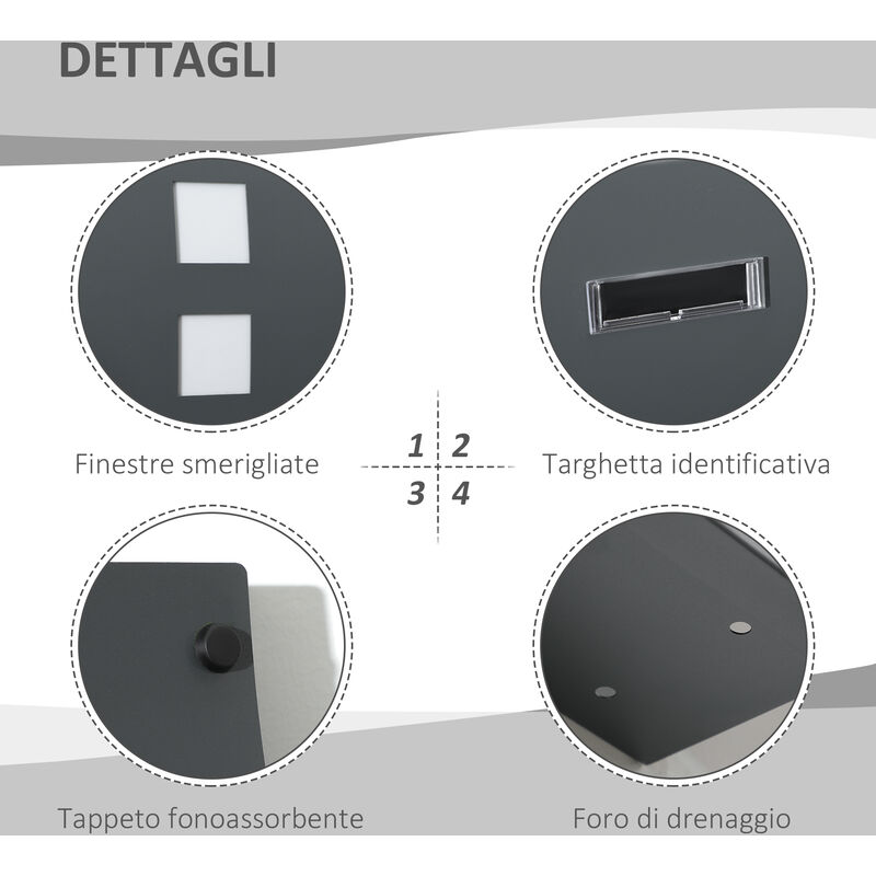 HOMCOM Cassetta Postale In Acciaio Zincato | 3 Fessure, 2 Chiavi | 45x10x32 Cm Grigio