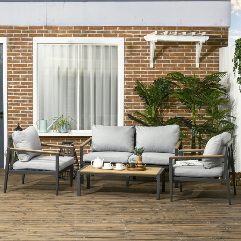 Set Divani Da Giardino Gecheer 3 Posti Con Tavolo - Polyrattan Marrone E Crema - Foto 11