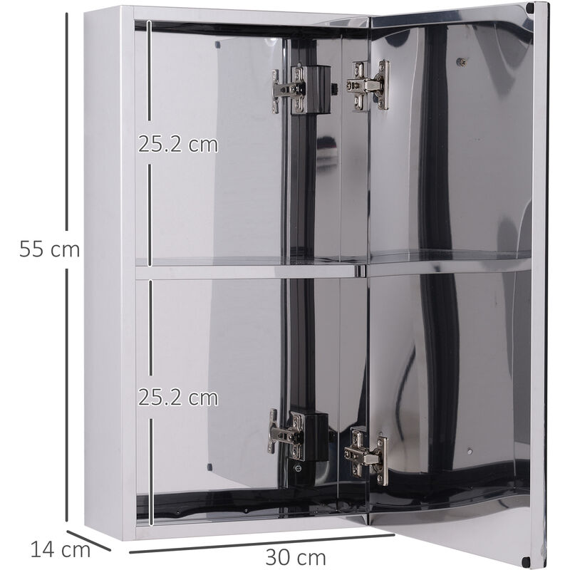 Specchio Armadietto Bagno HOMCOM Con 6 Ripiani – 66x17x63 Cm, Nero, Con Pomello In Legno E Struttura Pensile Salvaspazio