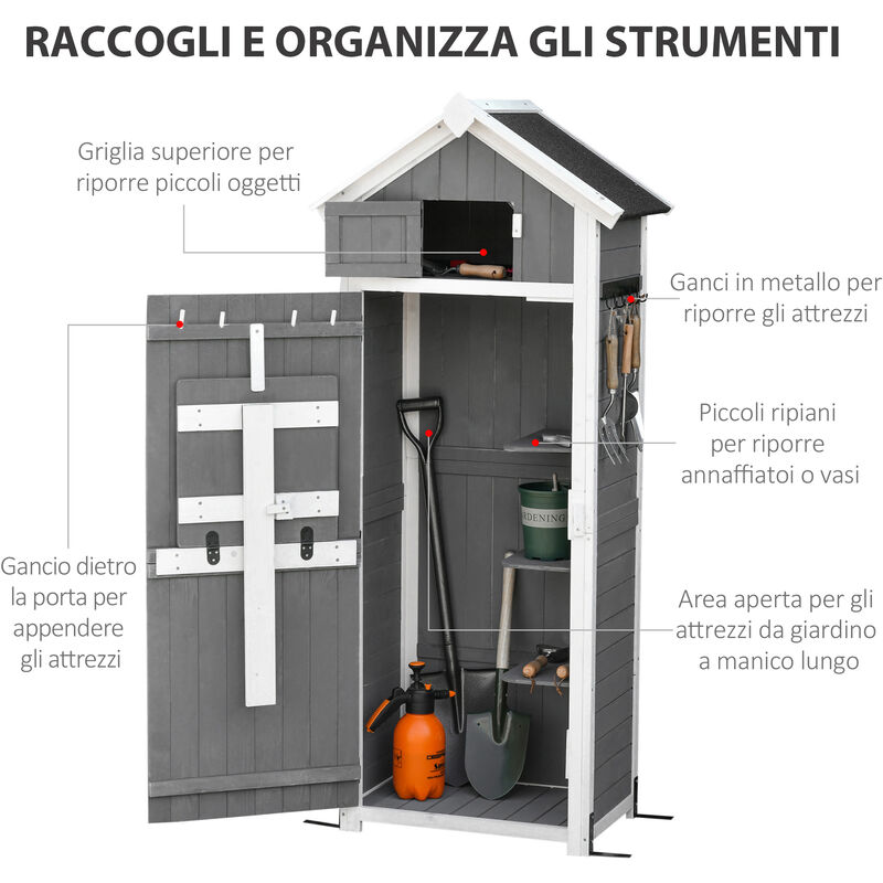 Outsunny Casetta da Giardino Porta Attrezzi in Legno con 3 Ripiani,  77x54.2x179cm, Blu