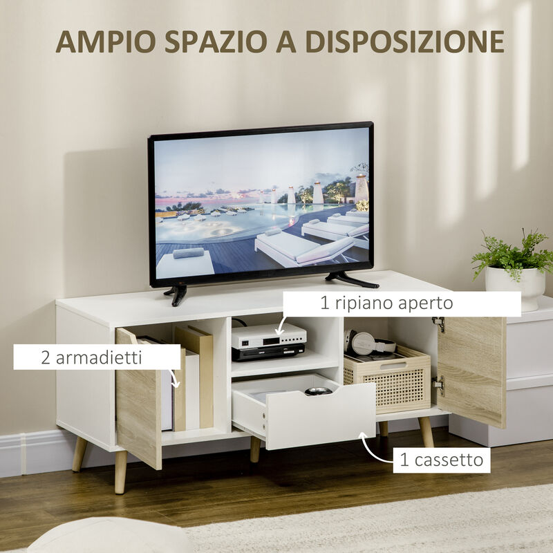 HOMCOM Mobile Porta TV Moderno in Truciolato e Legno di Pino Bianco Colore  Legno