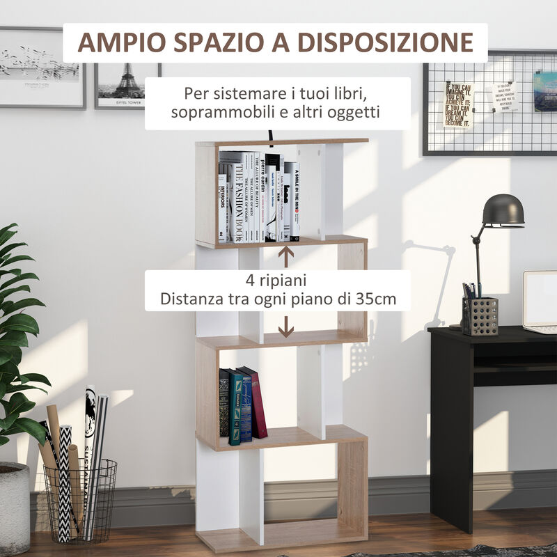 FATORRI Libreria Bassa Con Cassetto 75x32x80 Cm - Design Legno Rovere Bianco E Metallo, Stile Industriale - 2