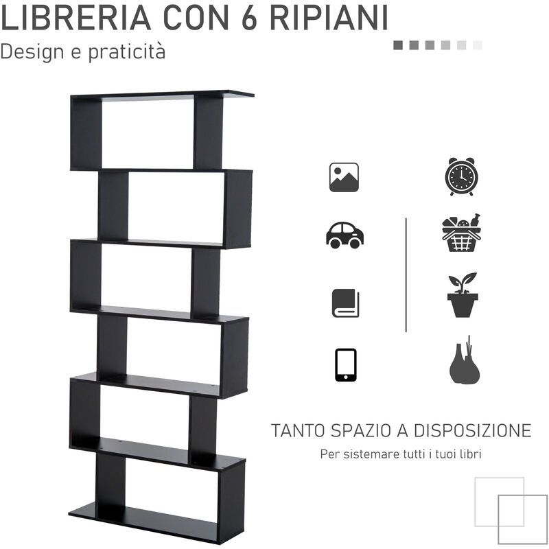 HOMCOM - Libreria Design Moderno In Legno Con 6 Ripiani, Nero, 80x23x192cm  - ePrice