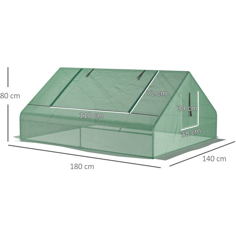 Outsunny Serra a Tunnel per Orto 1.8x1.8x2m in Acciaio e PE Anti UV con  Porte Avvolgibili e Finestre, Verde