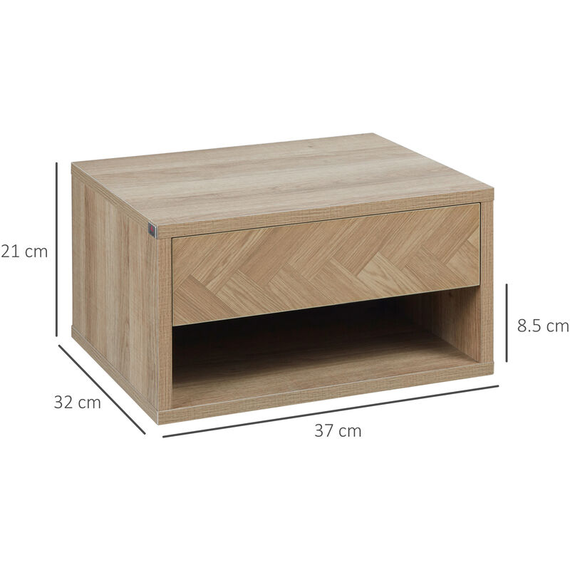 HOMCOM Set 2 Comodini Moderni Sospesi in Legno con Cassetto e Mensola  37x32x21cm