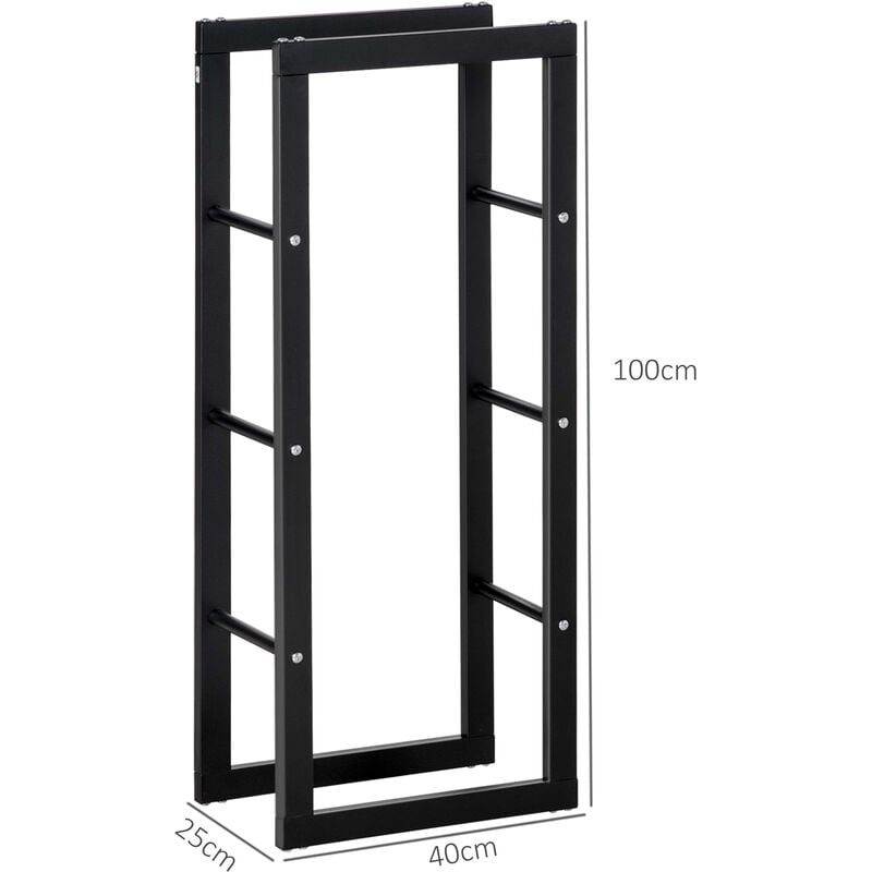 HOMCOM Legnaia Verticale Moderna Scaffale Portalegna in Metallo 40x25x100cm  Nero