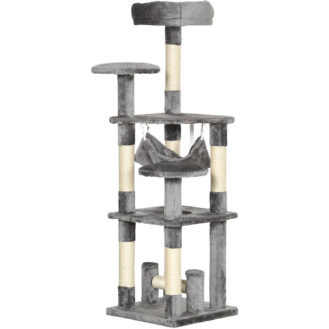 PawHut Tiragraffi per Gatti a Colonna da 132cm con 4 Livelli Grigio