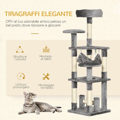 PawHut Tiragraffi per Gatto a 4 livelli Albero gatto con cucce e