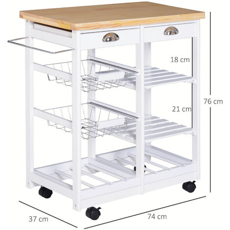 HOMCOM Carrello Portavivande con Cassetti Ripiani e Cestelli in Legno di Pino