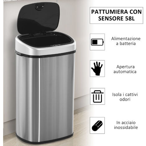 Homcom Pattumiera in Acciaio Inox con Apertura Automatica con Sensore 58  Litri