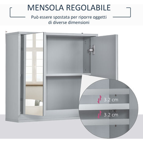 HOMCOM Armadietto Mensola Regolabile Doppia Porta a Specchio Montaggio a Parete
