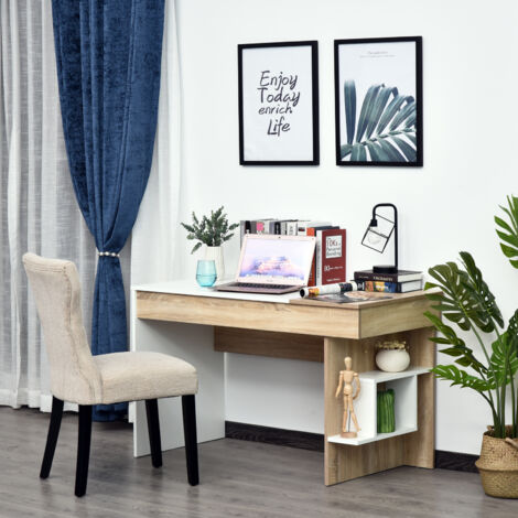 Homcom Scrivania moderna Salvaspazio con Piano Sollevabile in Legno,  Bianco, 120x60x74cm