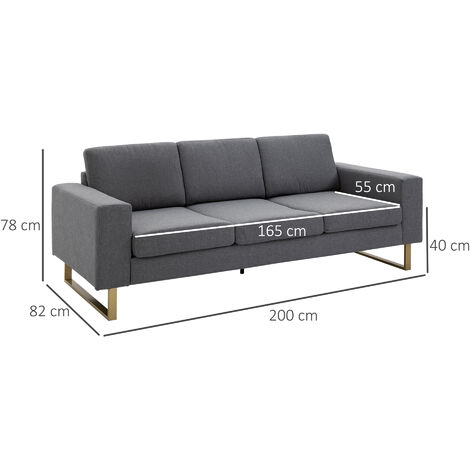 HOMCOM Divano 3 Posti Moderno in Tessuto con Cuscini 200x82x78cm Grigio
