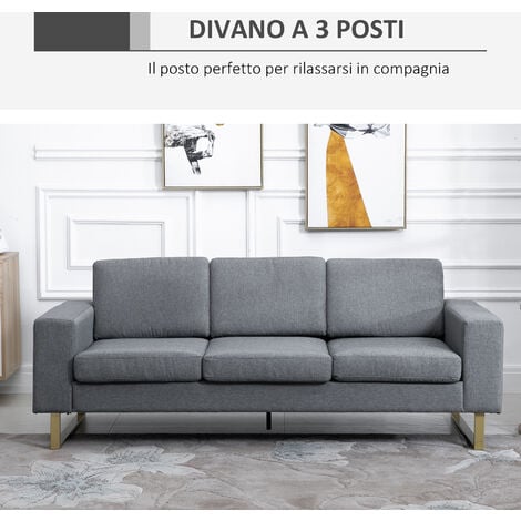 HOMCOM Divano 3 Posti Moderno in Tessuto con Cuscini 200x82x78cm Grigio