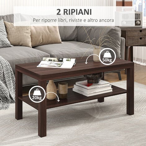 HOMCOM Tavolino da Salotto Rettangolare Moderno con Ripiano 90x45x44.5cm  Legno