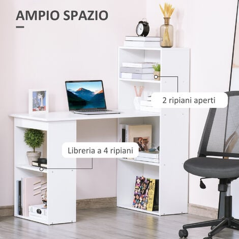 EASYCOMFORT Scrivania Computer con Libreria Salvaspazio, Tavolo da Pranzo  per Ufficio e Studio, 120x55x120 cm, Bianco