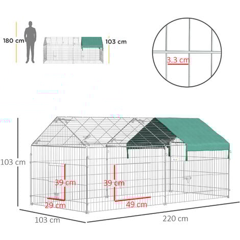 PawHut Recinzione per Animali con Telo di Copertura Porte in Acciaio