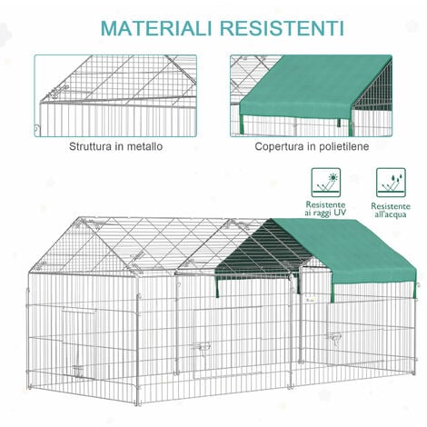 PawHut Recinzione per Animali con Telo di Copertura Porte in Acciaio