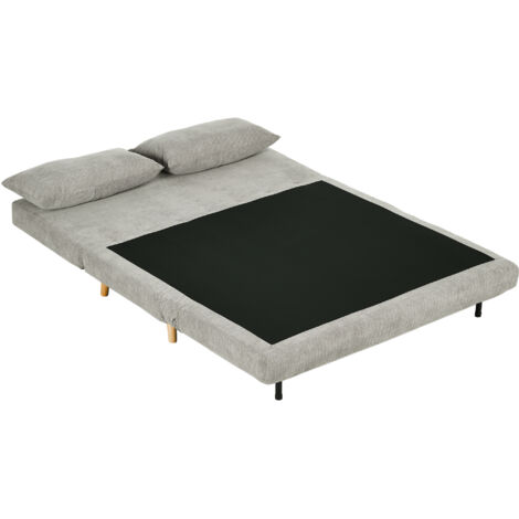 HOMCOM Divano Letto 2 Posti in Tessuto Effetto Lino e Legno Grigio