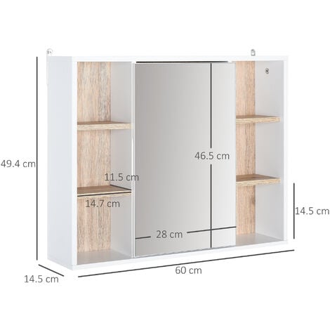 HOMCOM Armadietto con Specchio in Truciolato e MDF Bianco e color Legno