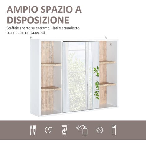 HOMCOM Armadietto con Specchio in Truciolato e MDF Bianco e color Legno