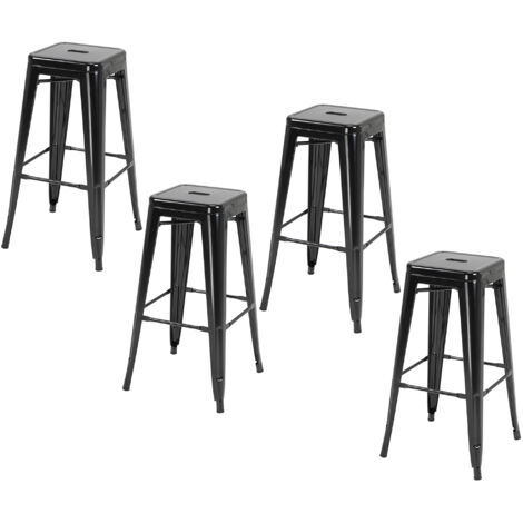 HOMCOM Set 4 Sgabelli da Bar in Metallo con Poggiapiedi, Sgabelli da Cucina, Alti, Moderni, per Interni ed Esterni, 43x43x76 cm, Nero (1/5)